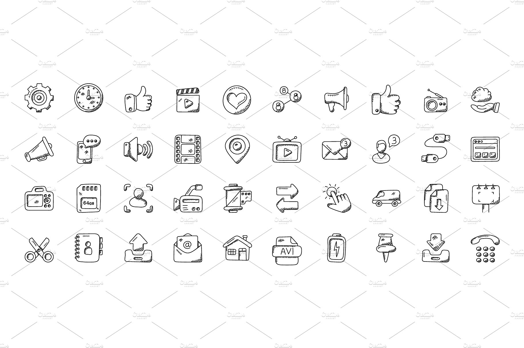 100 Media Doodle Icons