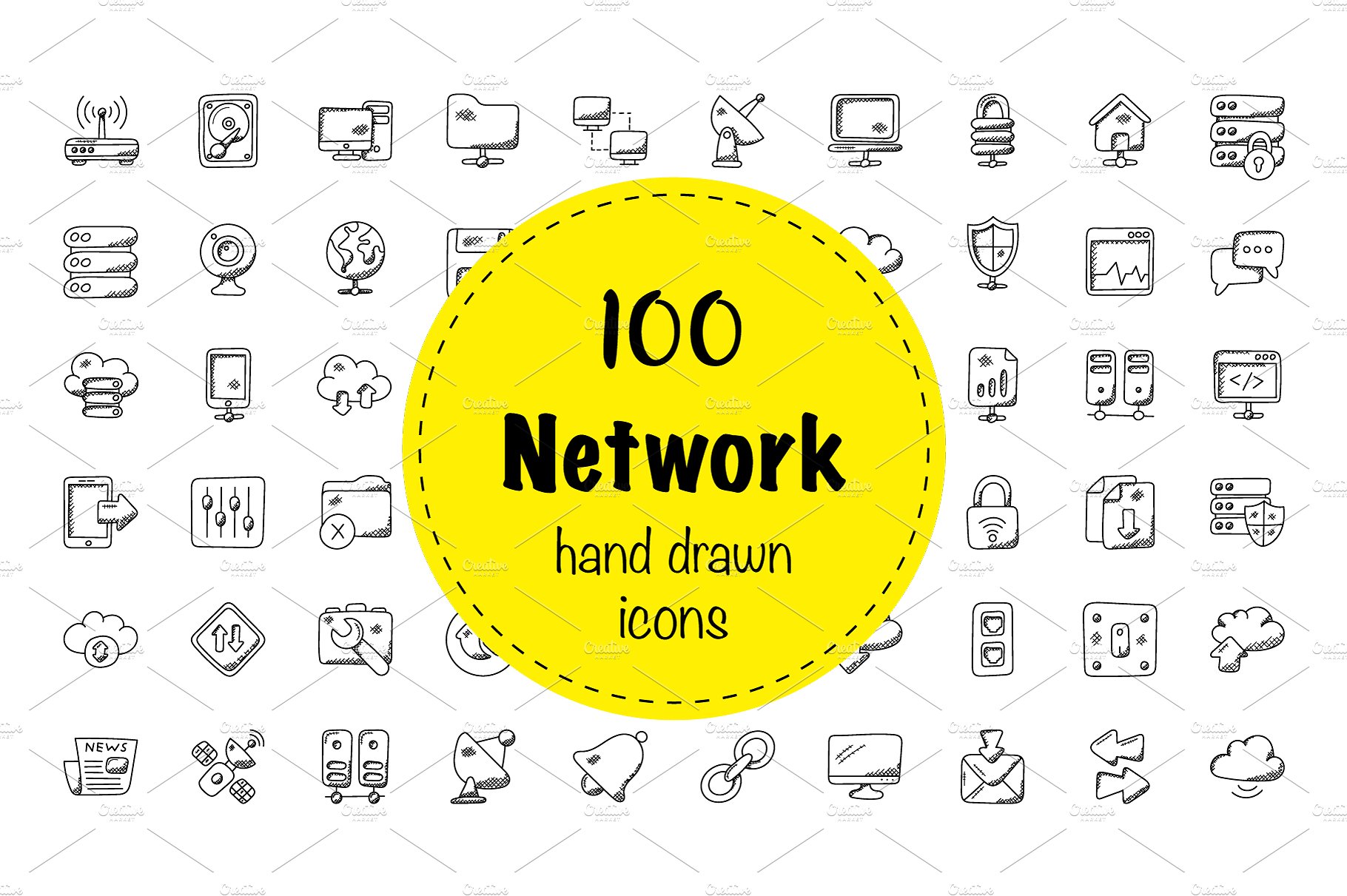 100 Network Doodle Icons