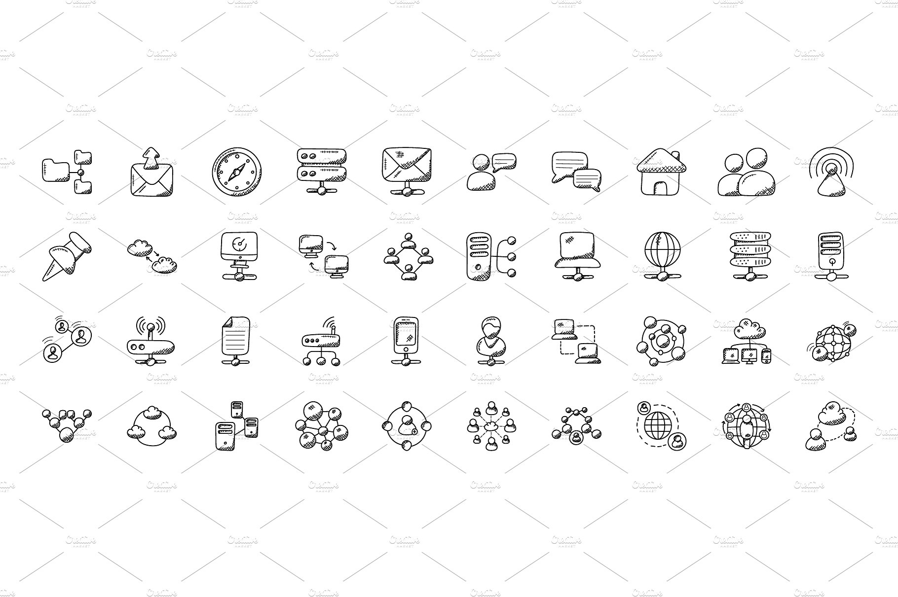 100 Network Doodle Icons