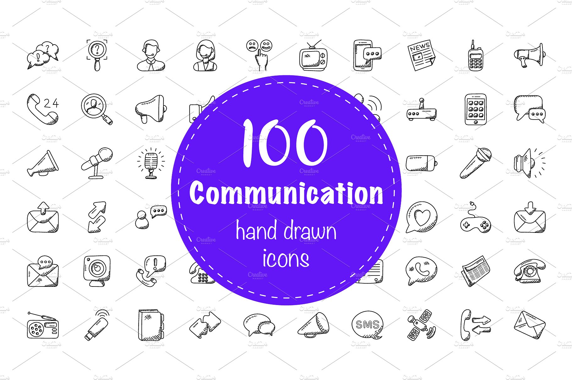 100 Communication Doodle Icons