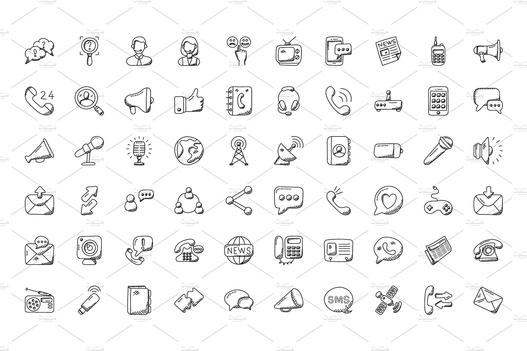 100 Communication Doodle Icons