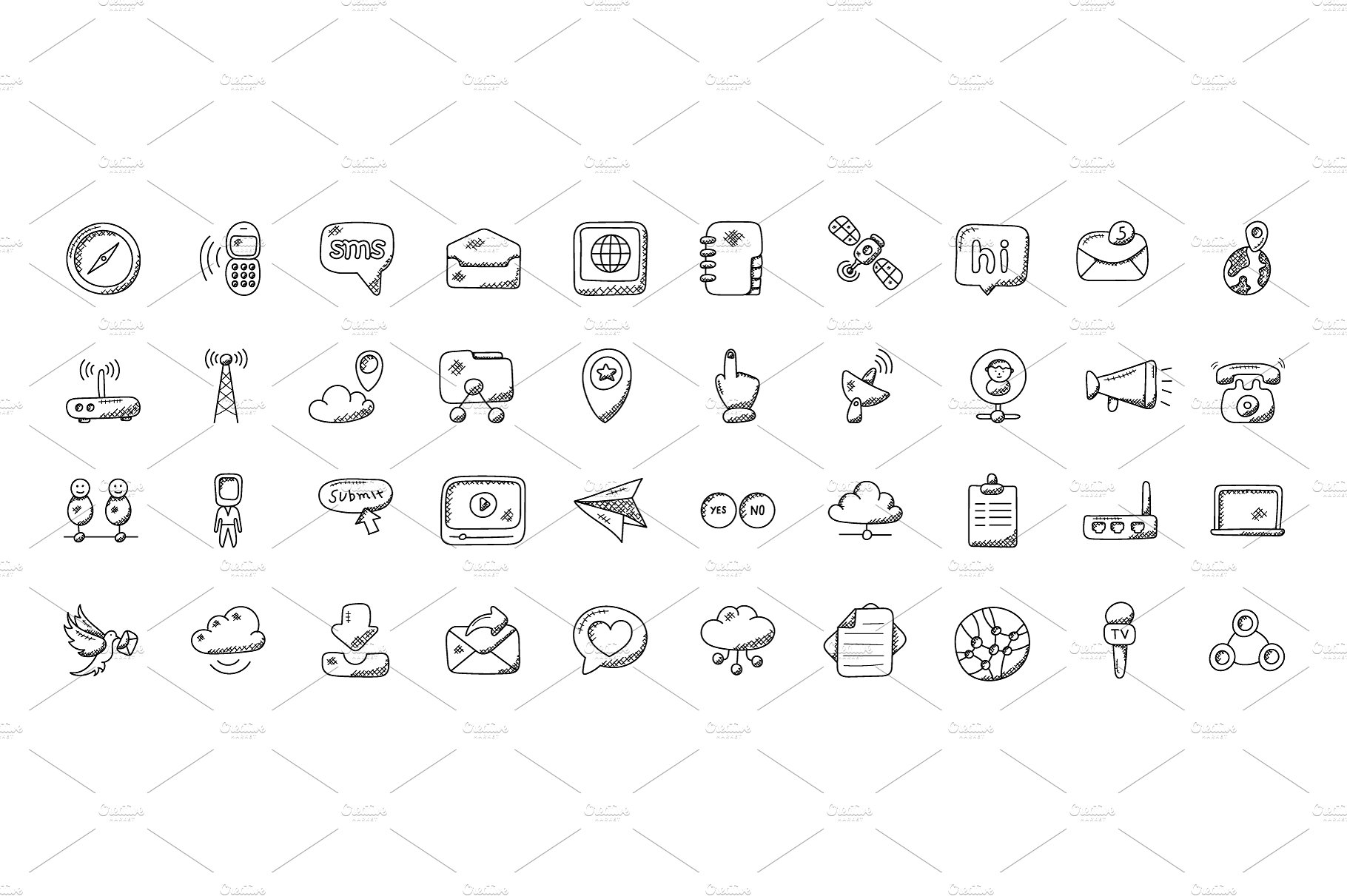 100 Communication Doodle Icons