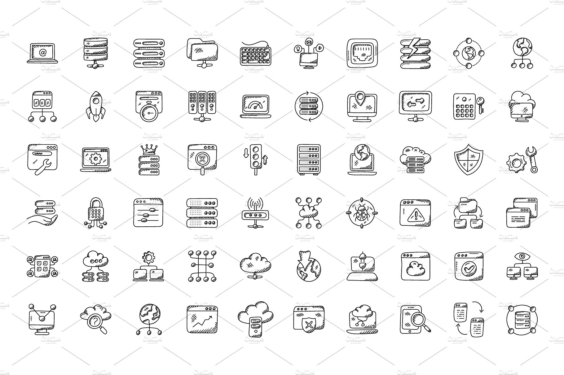 100 Web Hosting Doodle Icons