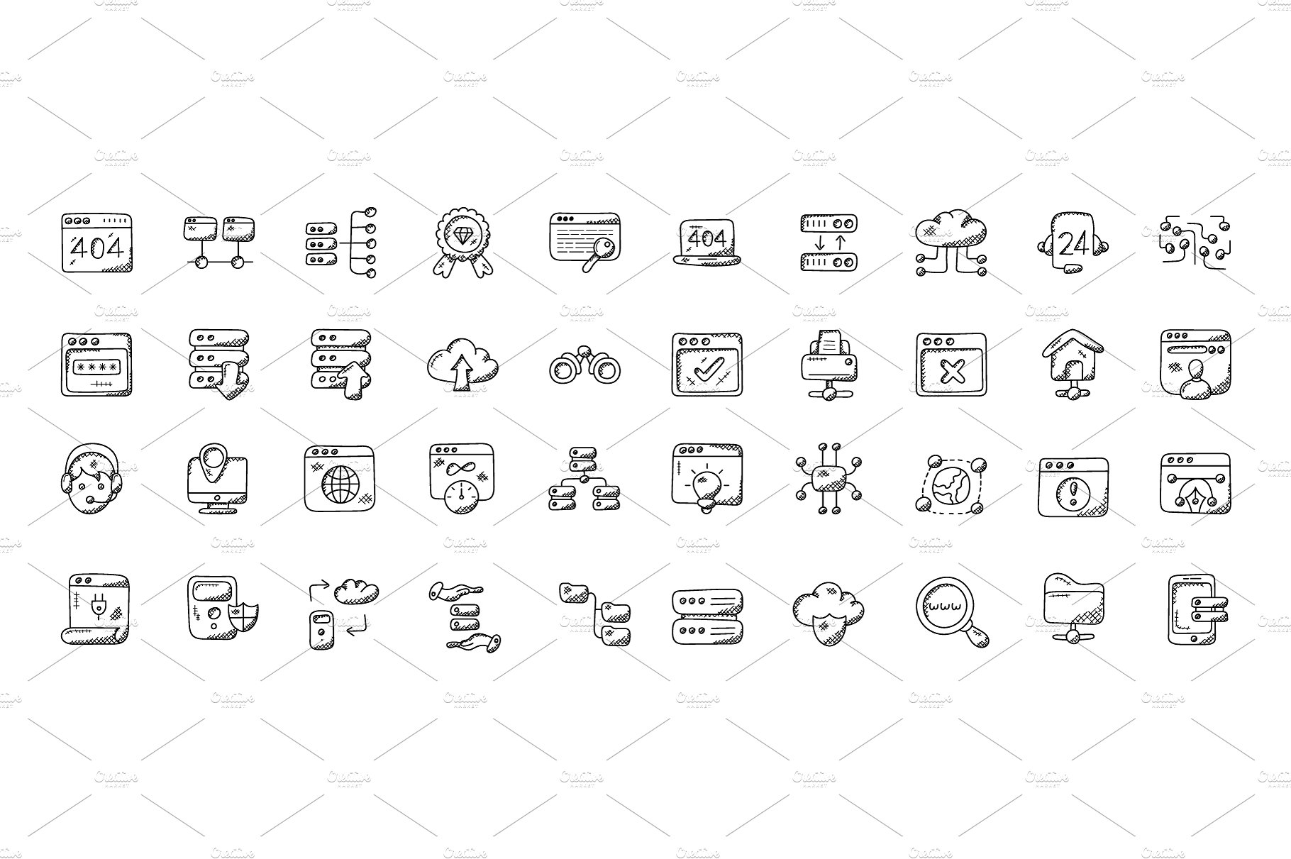 100 Web Hosting Doodle Icons