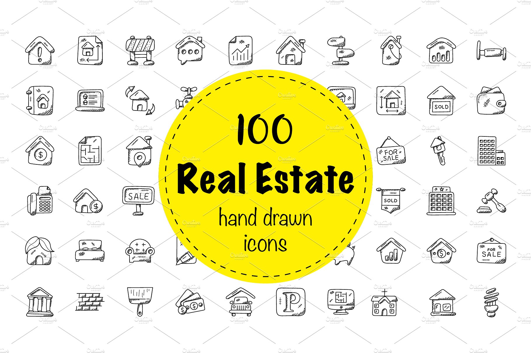 100 Real Estate Doodle Icons