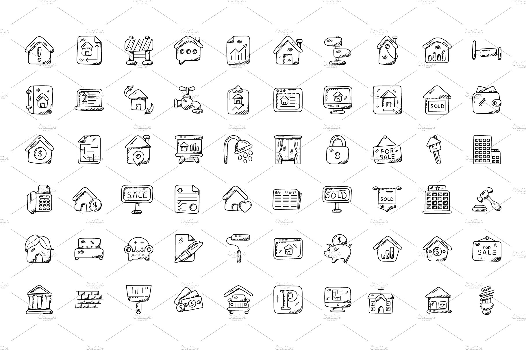 100 Real Estate Doodle Icons