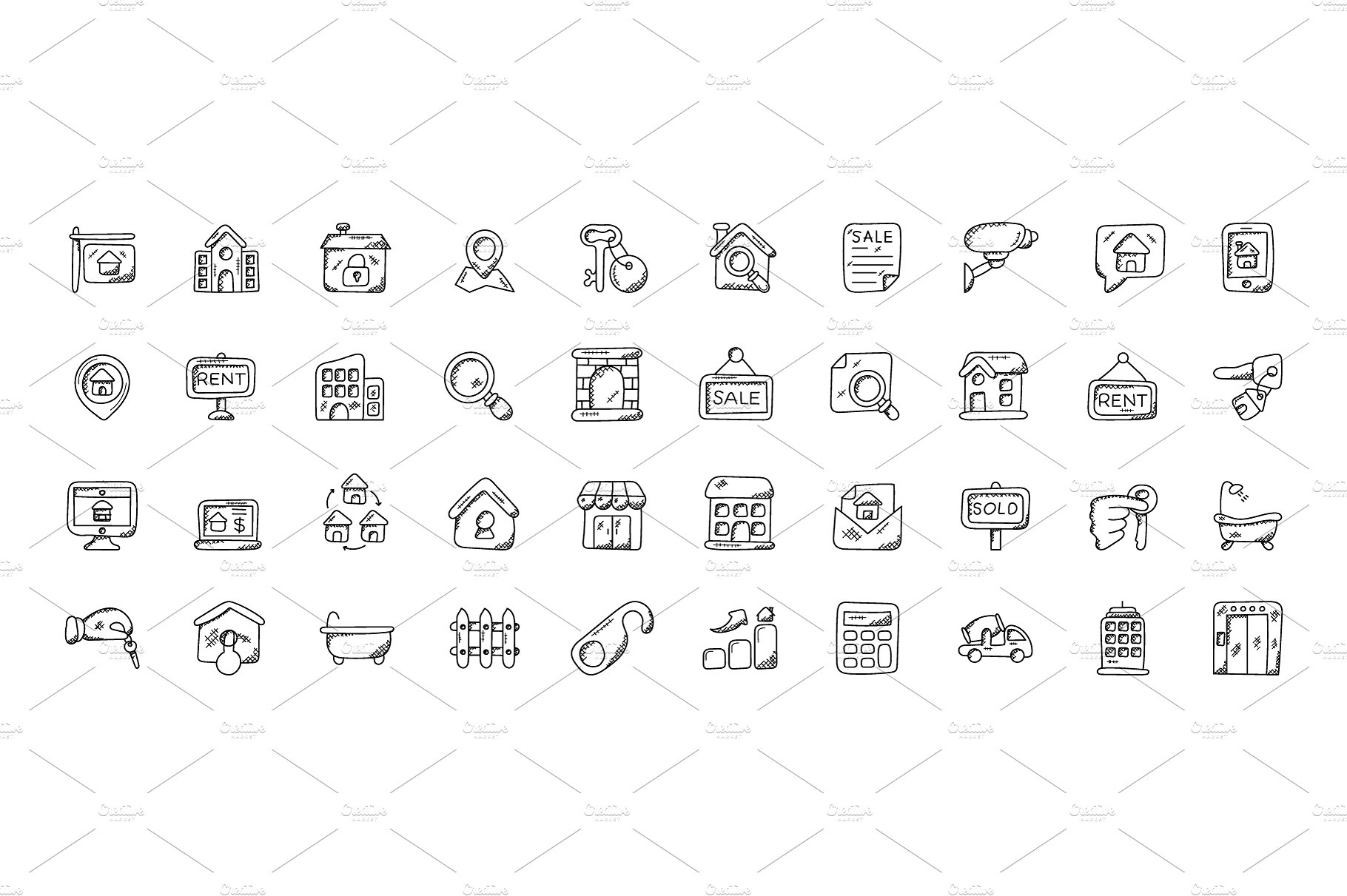 100 Real Estate Doodle Icons