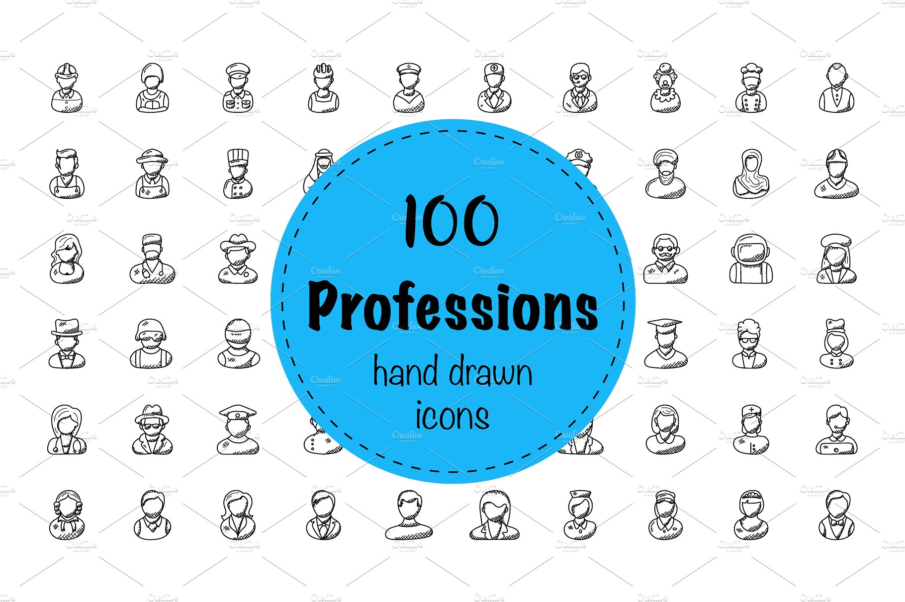 100 Professions Doodle Icons