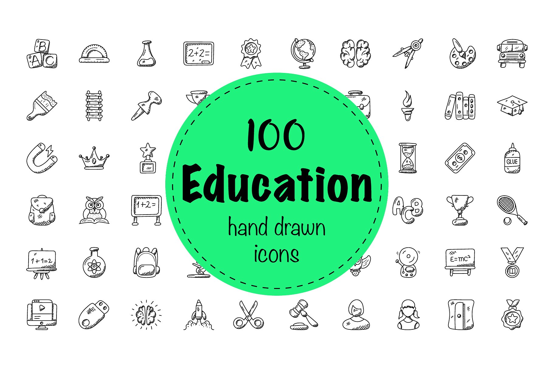 100 Education Doodle Icons