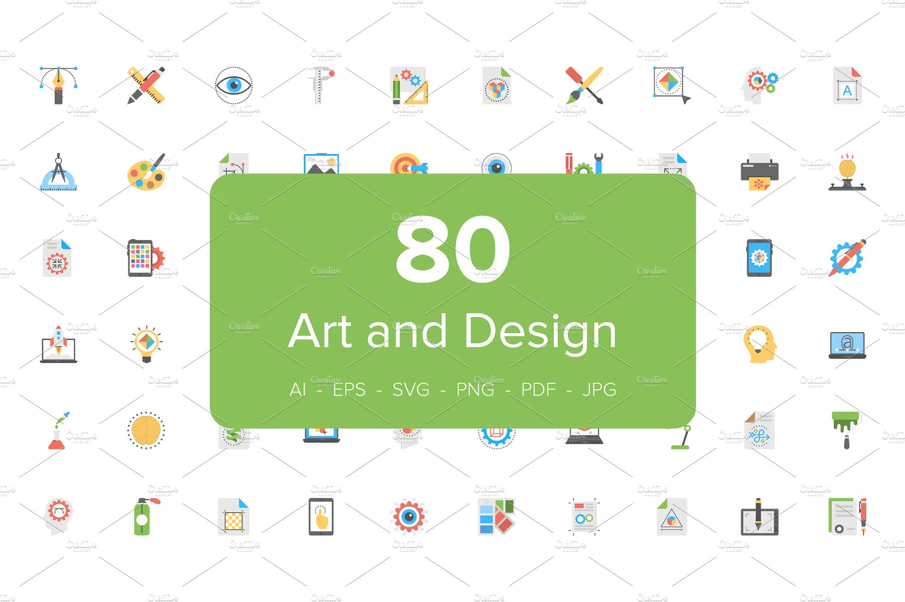 80 Art and Design Flat Icons S