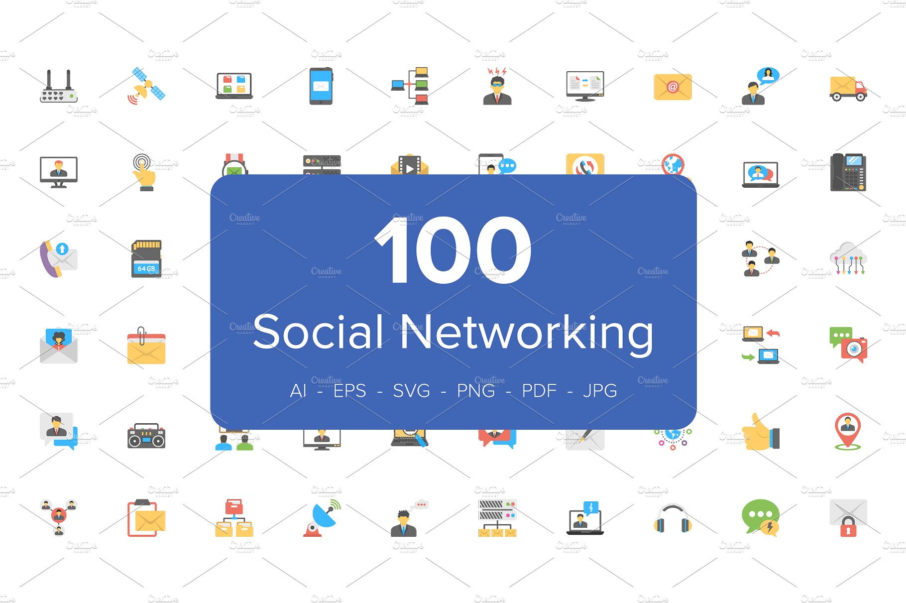 100 Social Networking Flat Ico