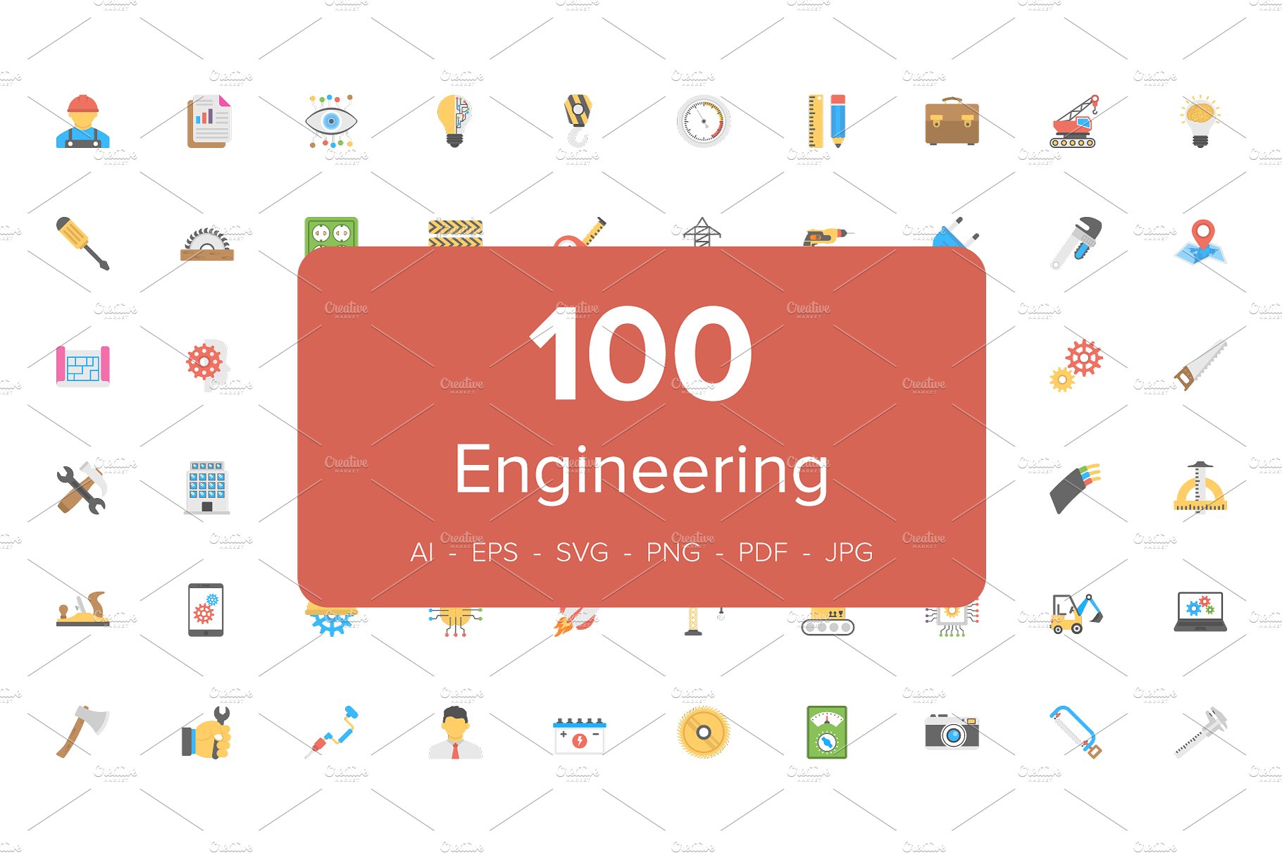 100 Engineering Flat Vector Ic