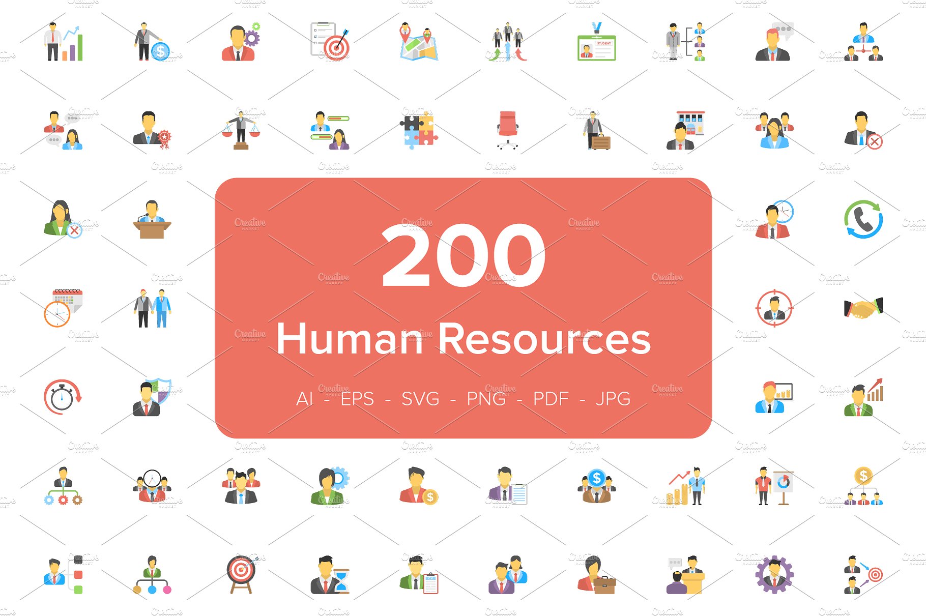 200 Human Resource Flat Icons