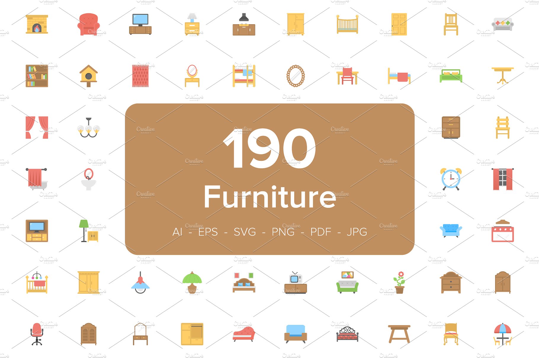 190 Furniture Flat Icons