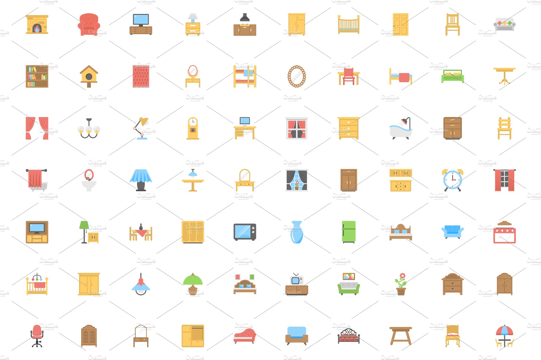 190 Furniture Flat Icons