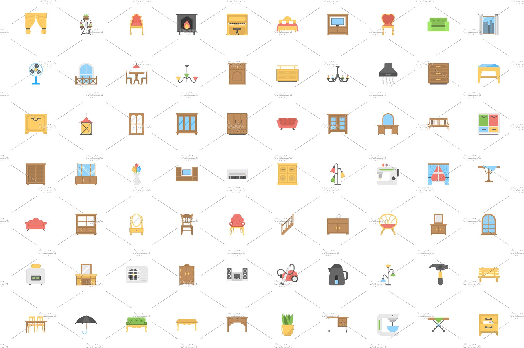 190 Furniture Flat Icons