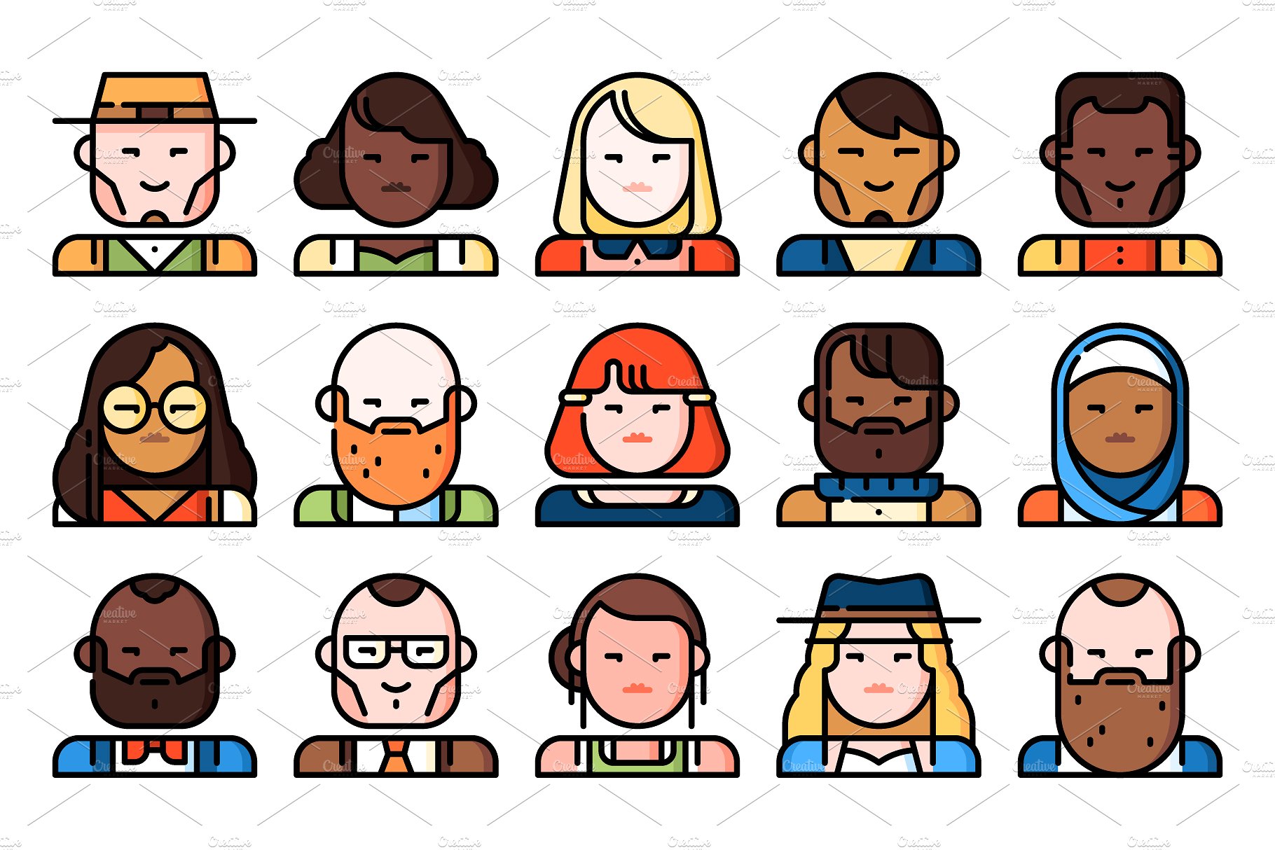 Multicultural vector avatars