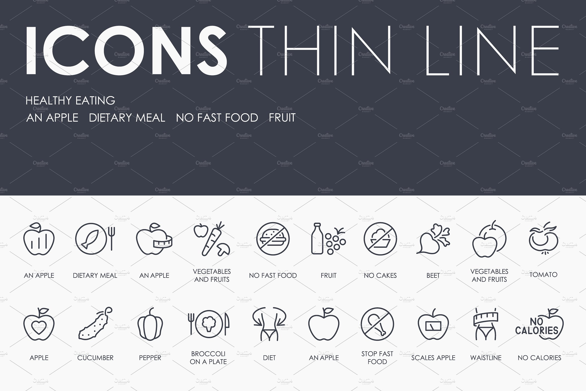 Healthy eating thinline icons