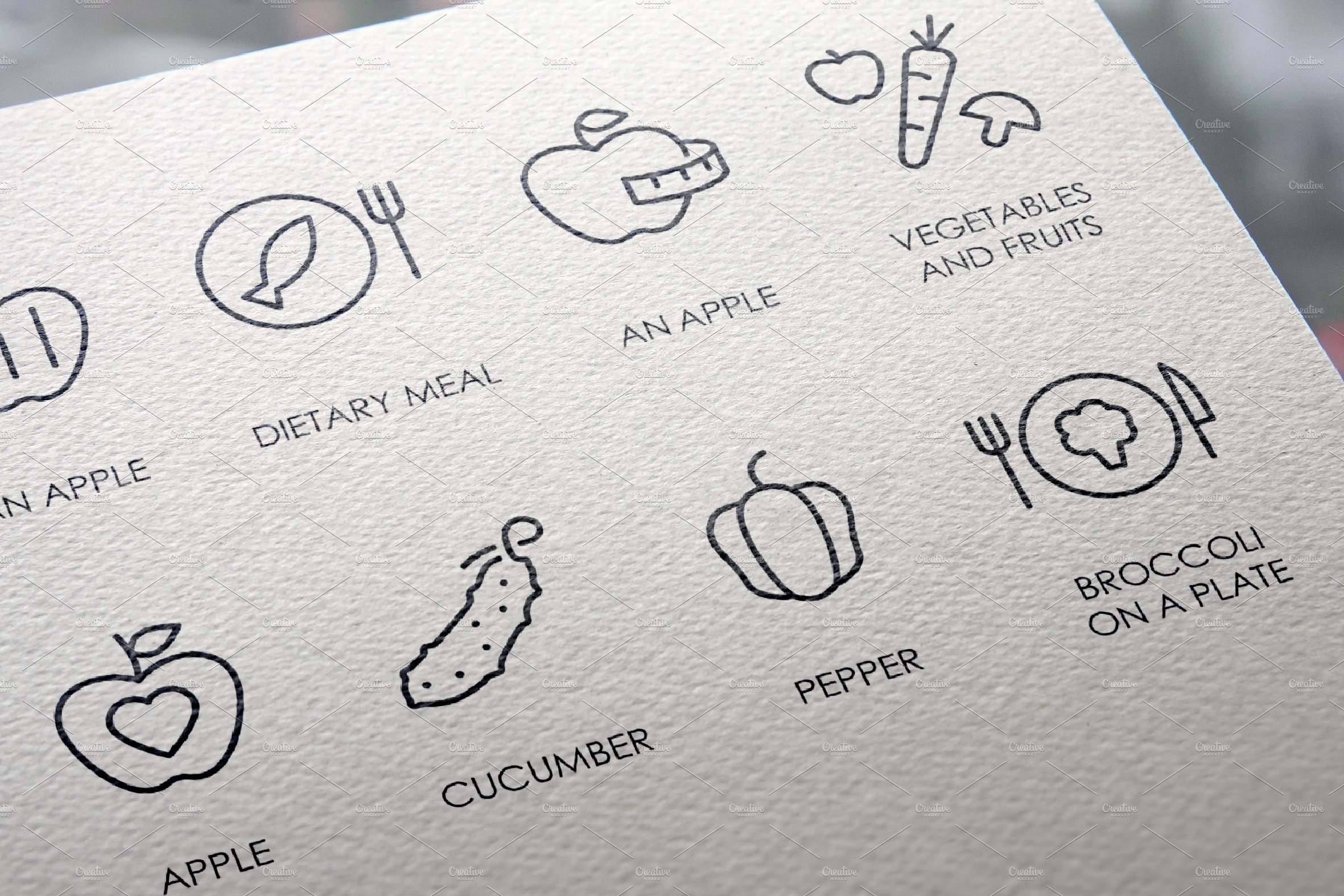 Healthy eating thinline icons