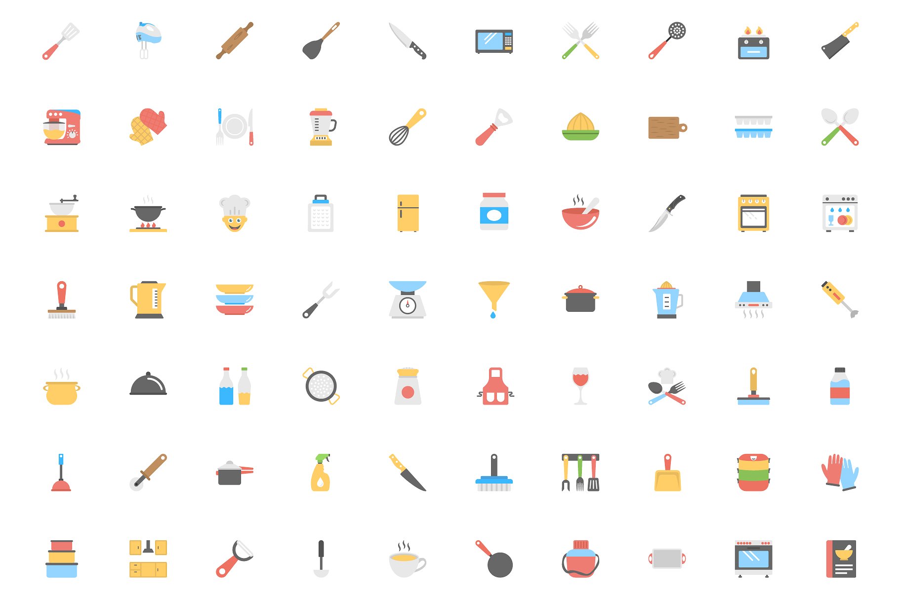 100 Kitchen Utensils Flat Icon