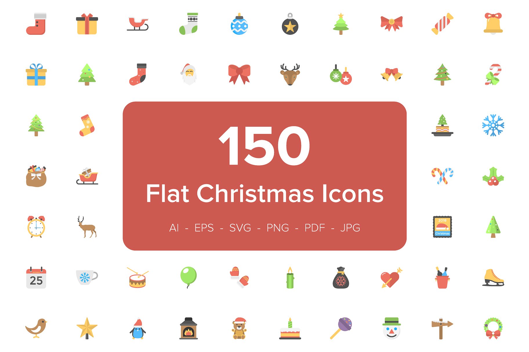 150 Christmas Flat Vector Icon