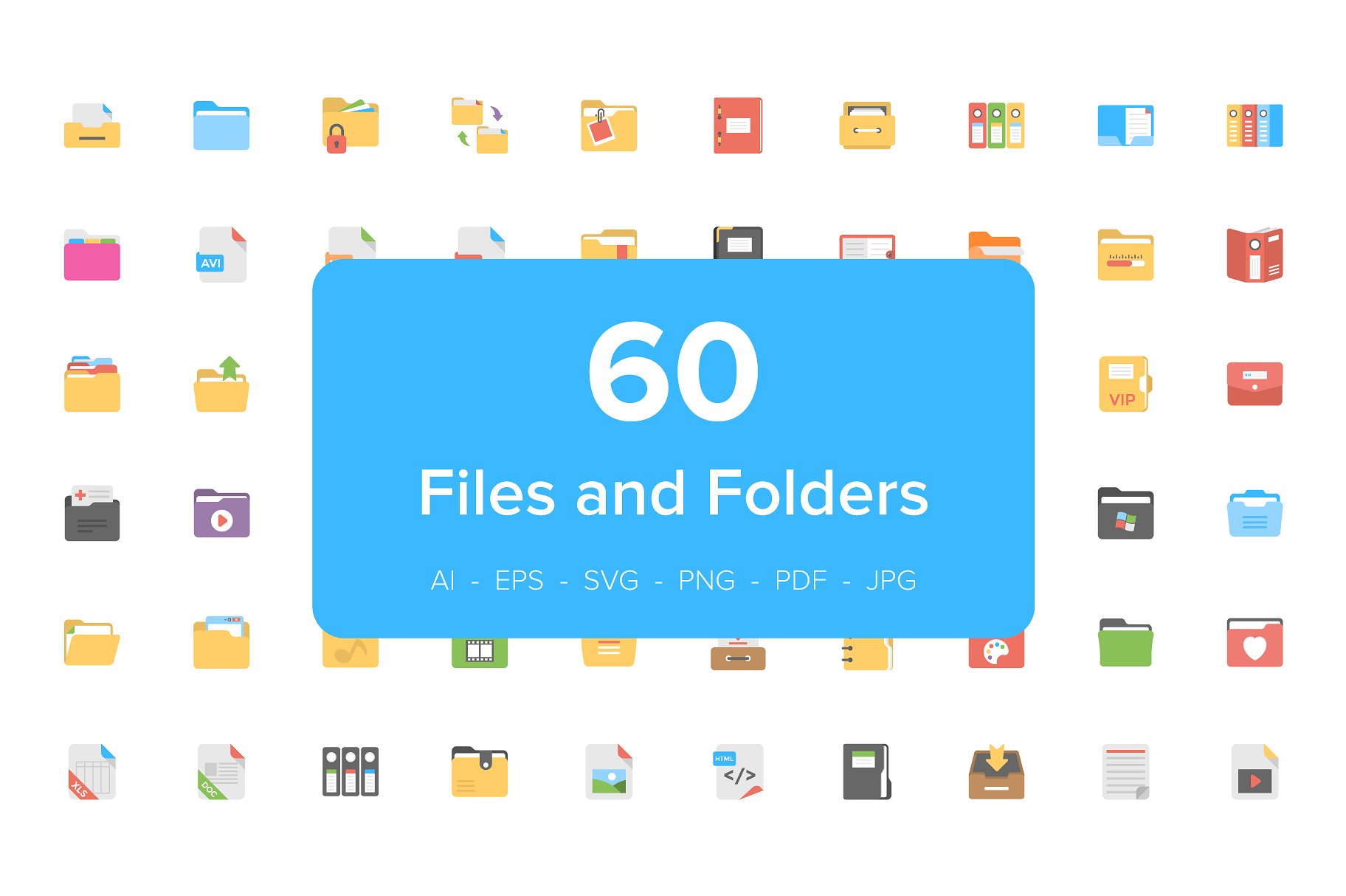 60 Files and Folders Flat Icon