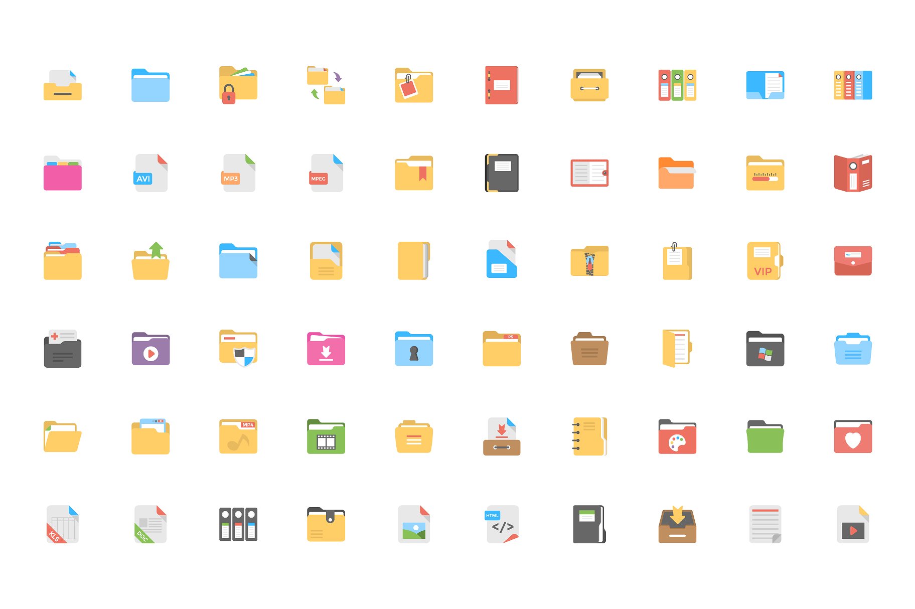 60 Files and Folders Flat Icon