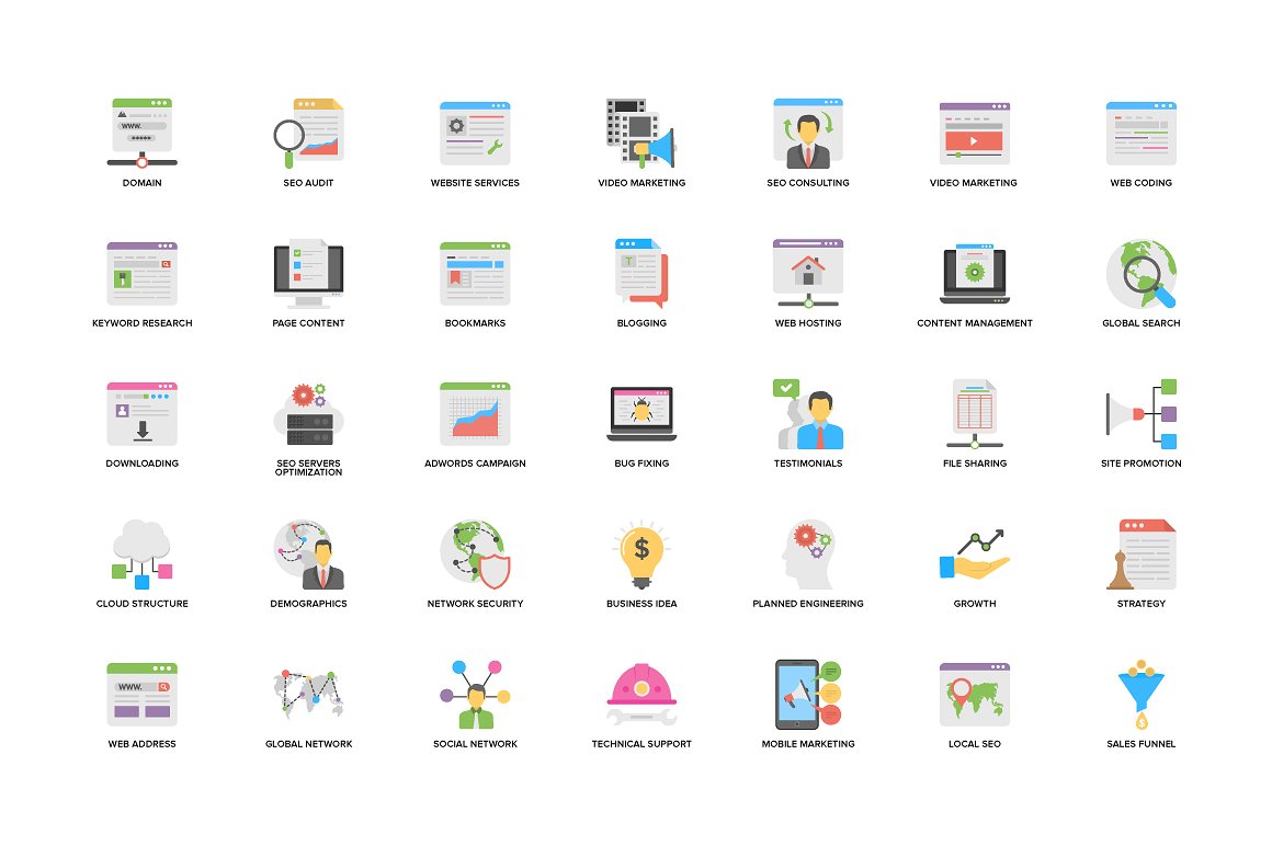 Flat Web And Seo Icons