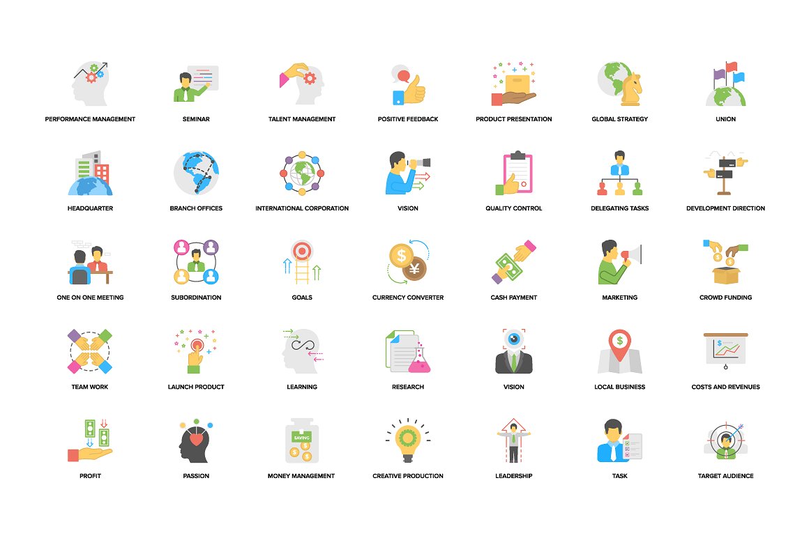 Flat Business Management Icons