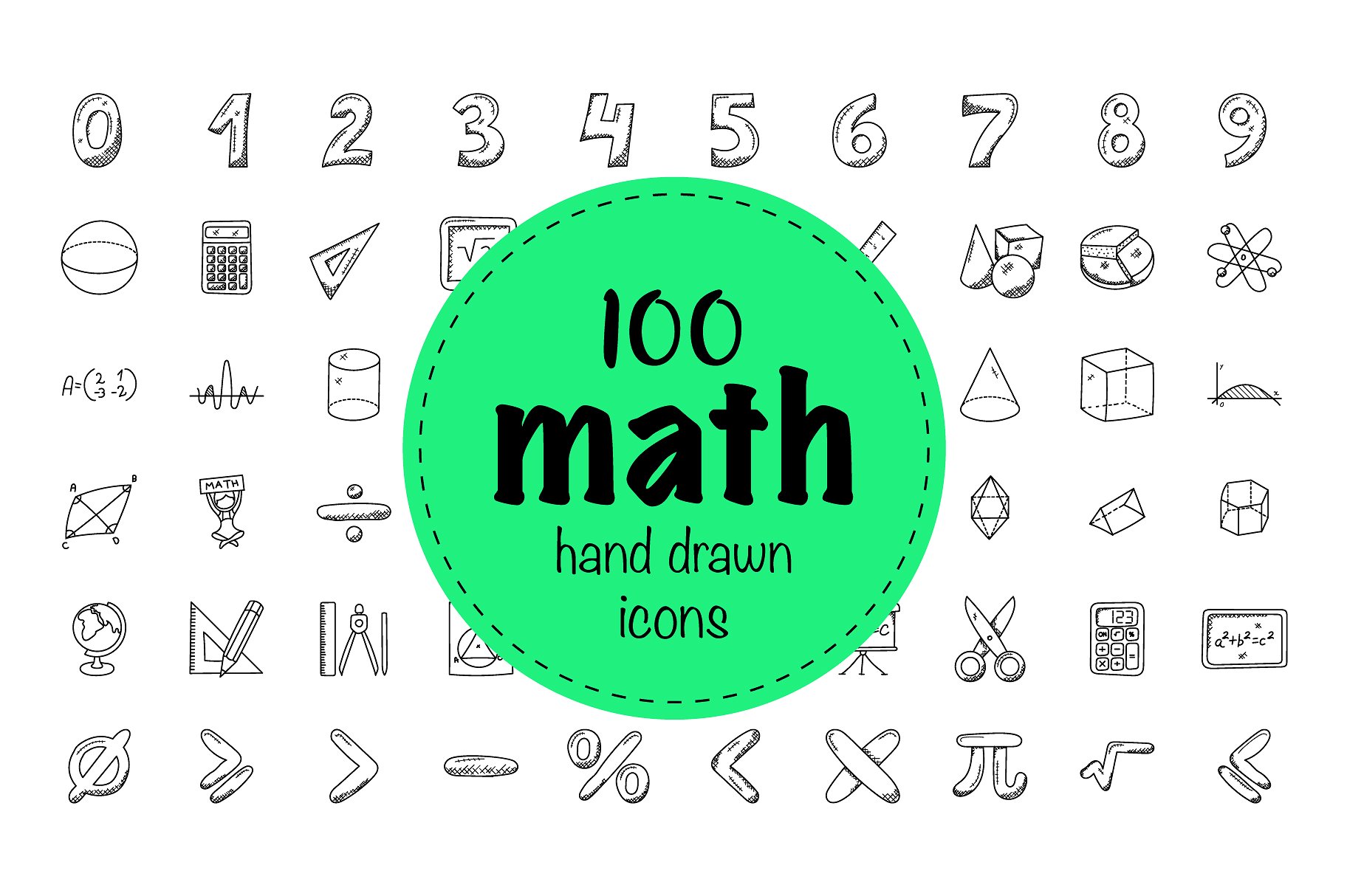 100 Mathematics Doodle Icons