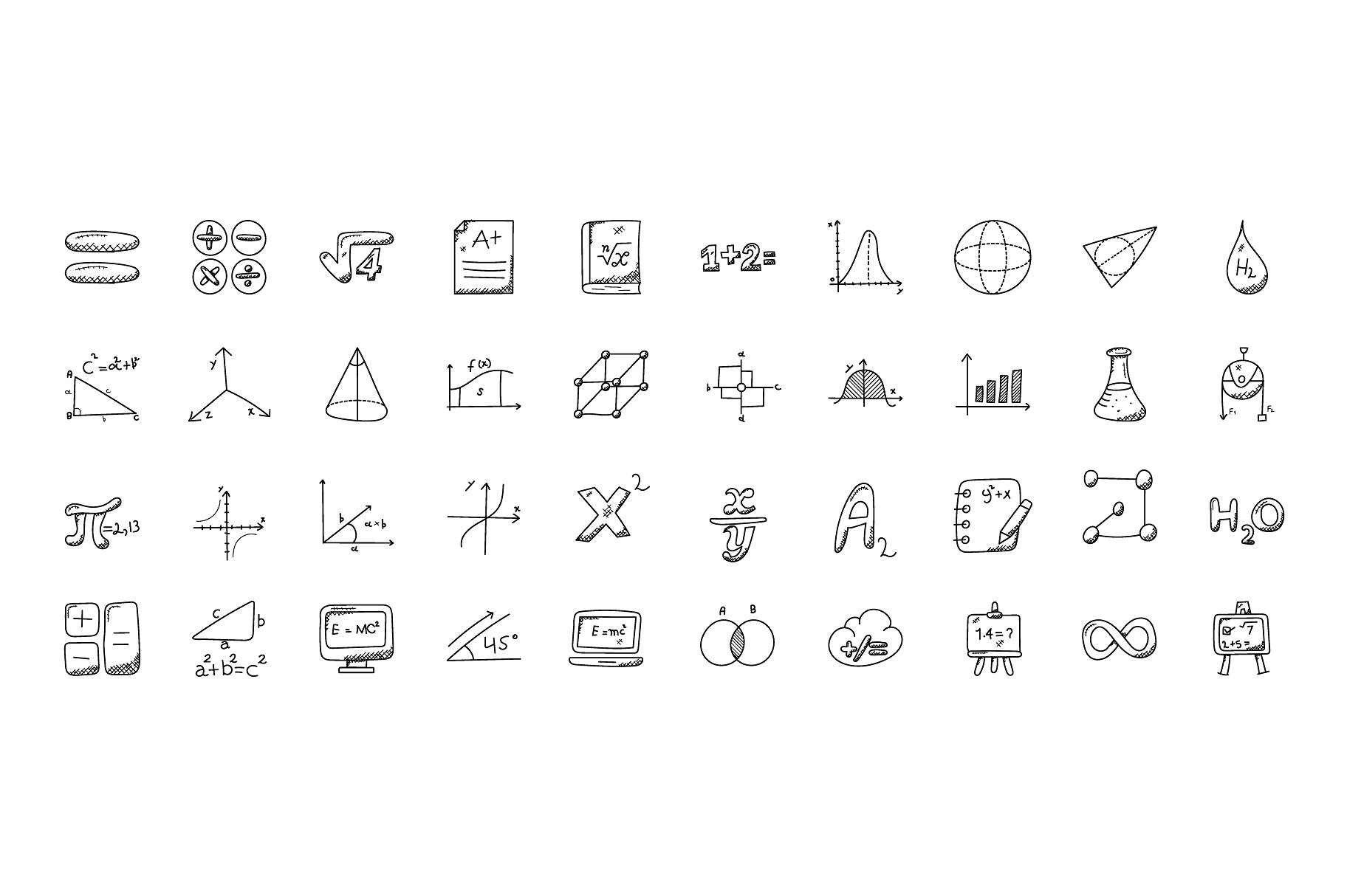 100 Mathematics Doodle Icons