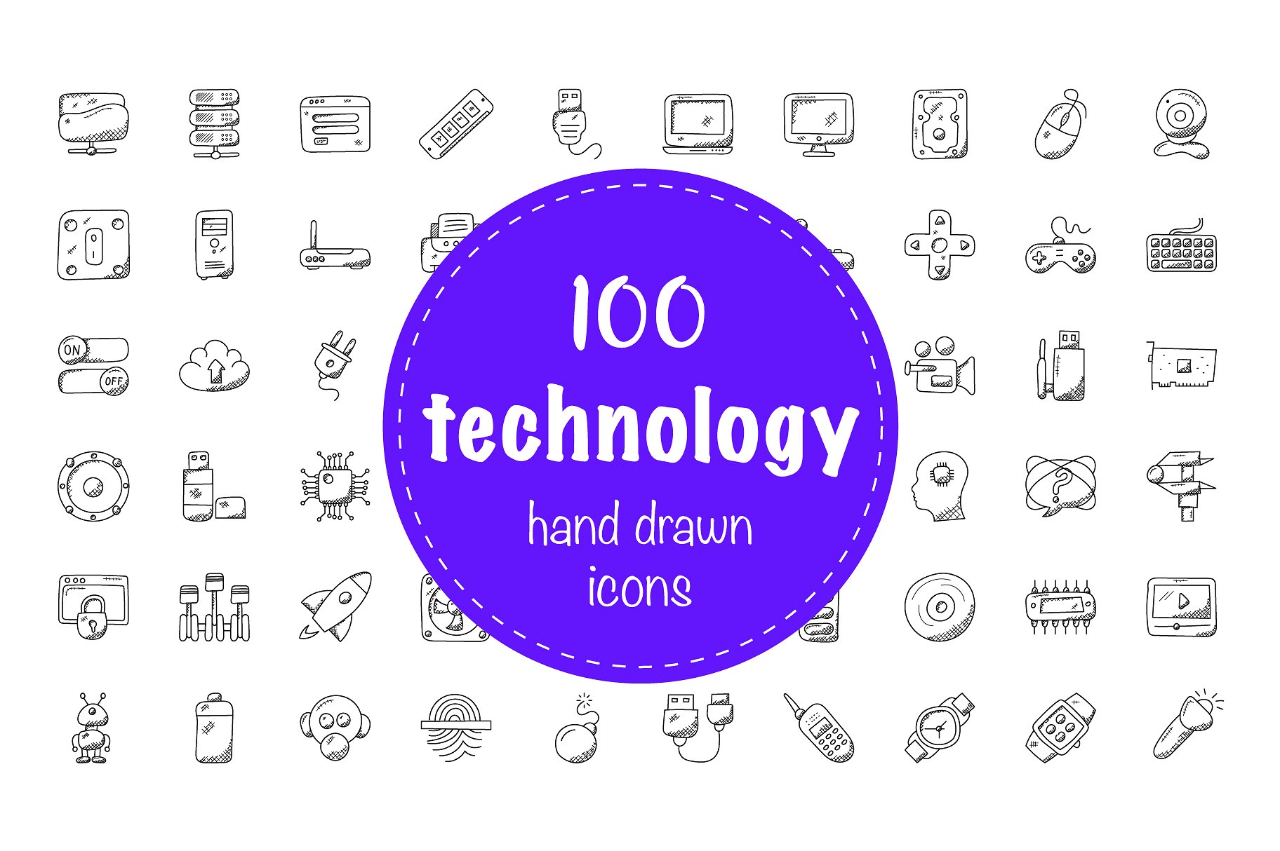 100 Technology Doodle Icons