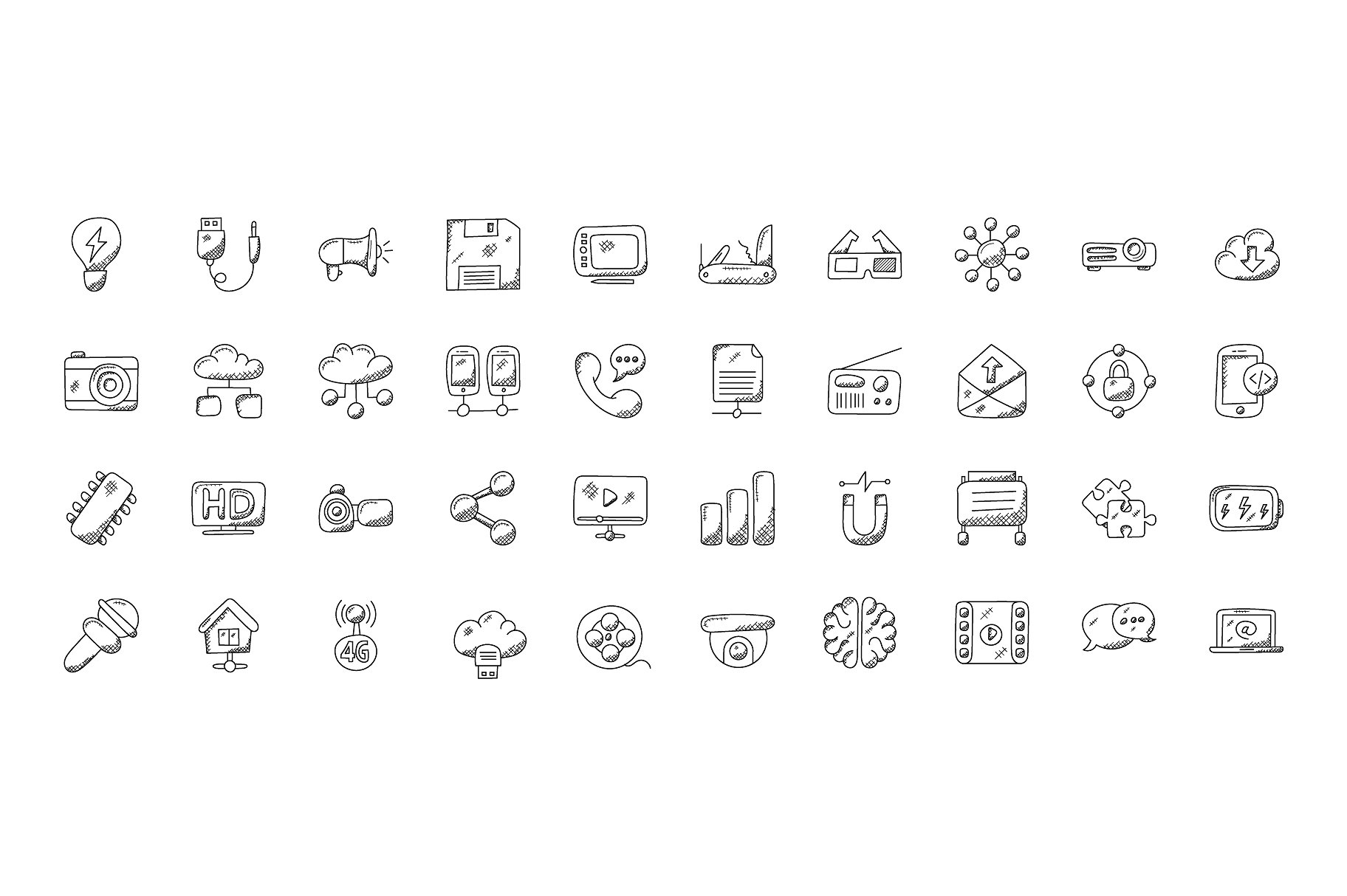 100 Technology Doodle Icons