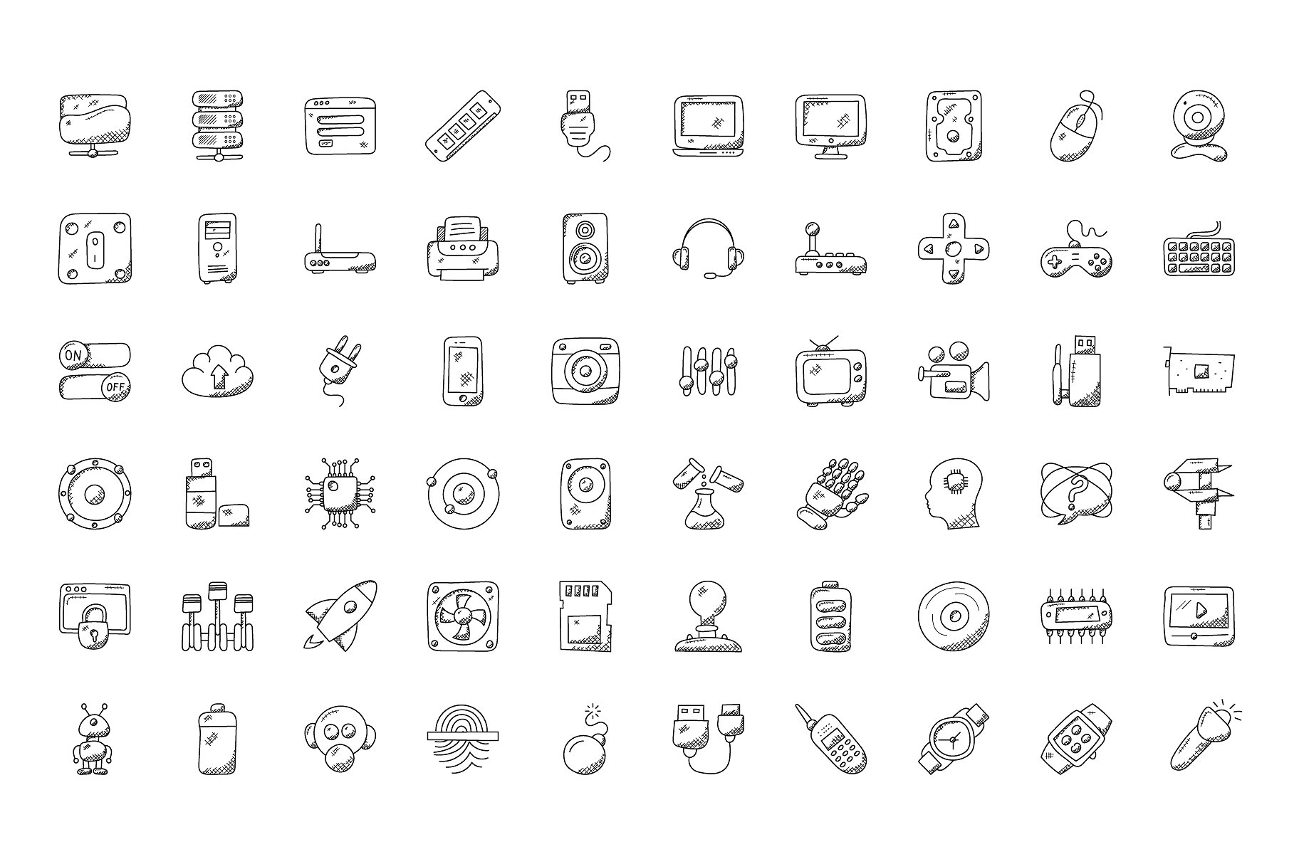 100 Technology Doodle Icons