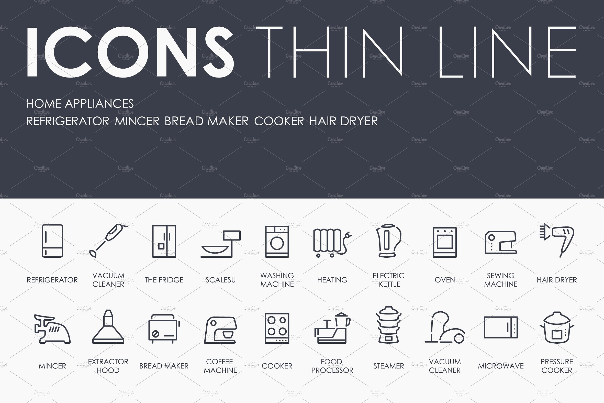 Home appliances thinline icons