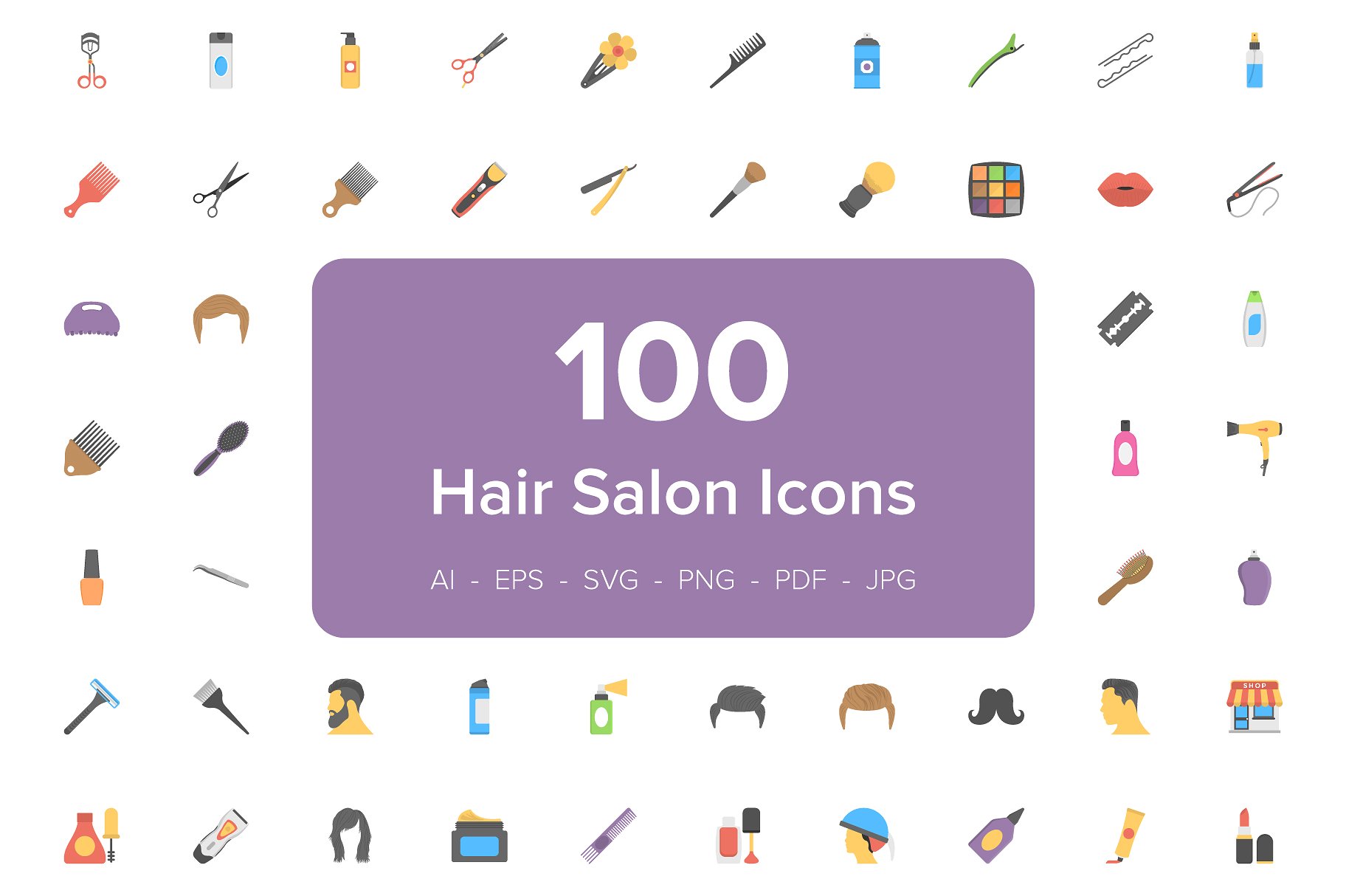 100 Hair Salon Flat Vector Ico