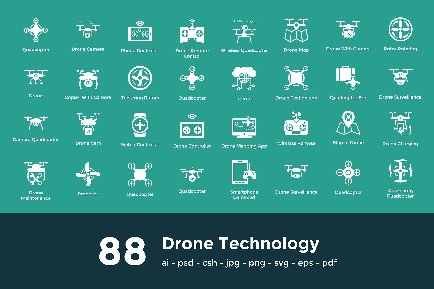 88 Drone Technology Vector Ico