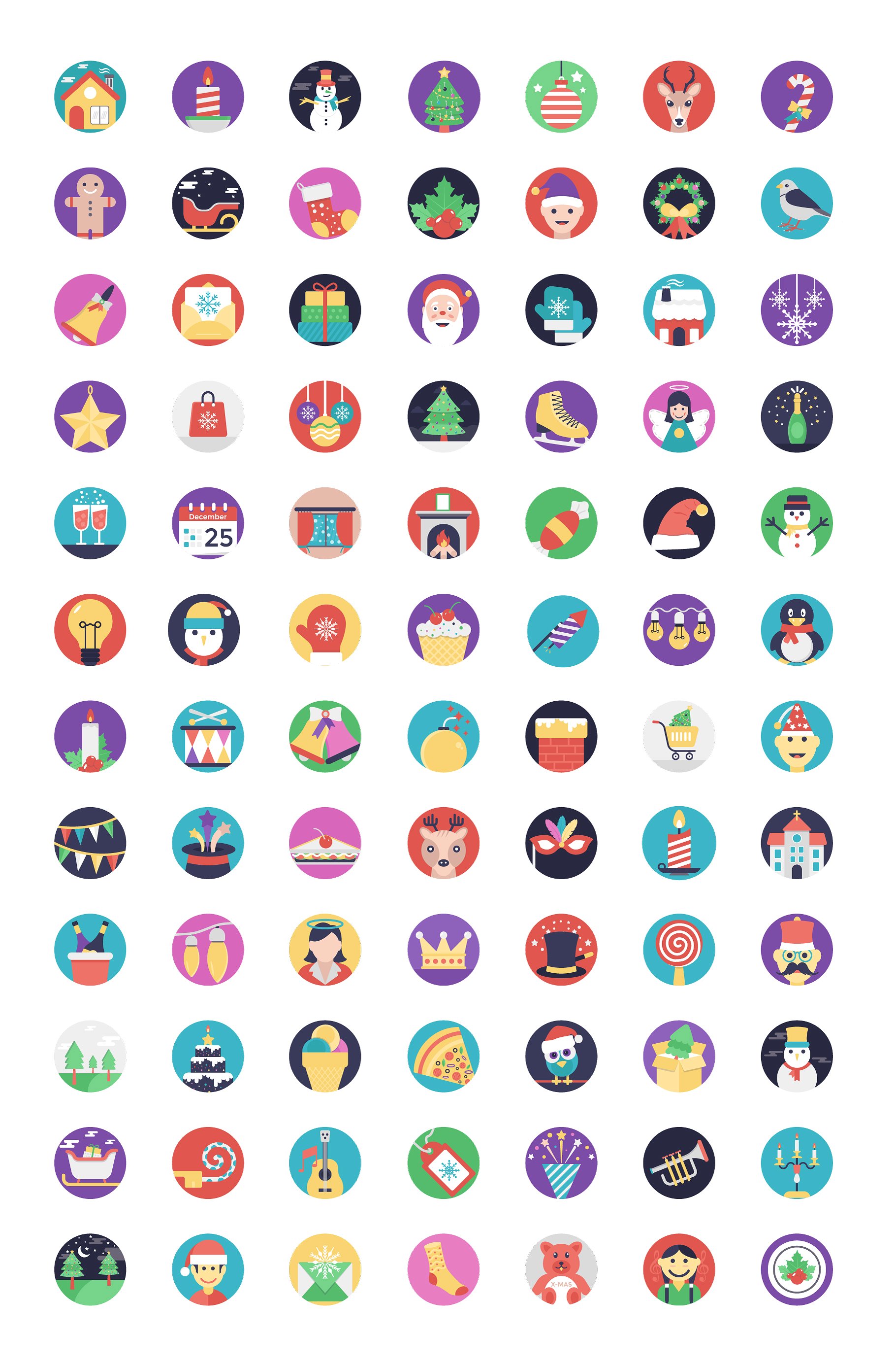 84 Christmas Flat Design Icons