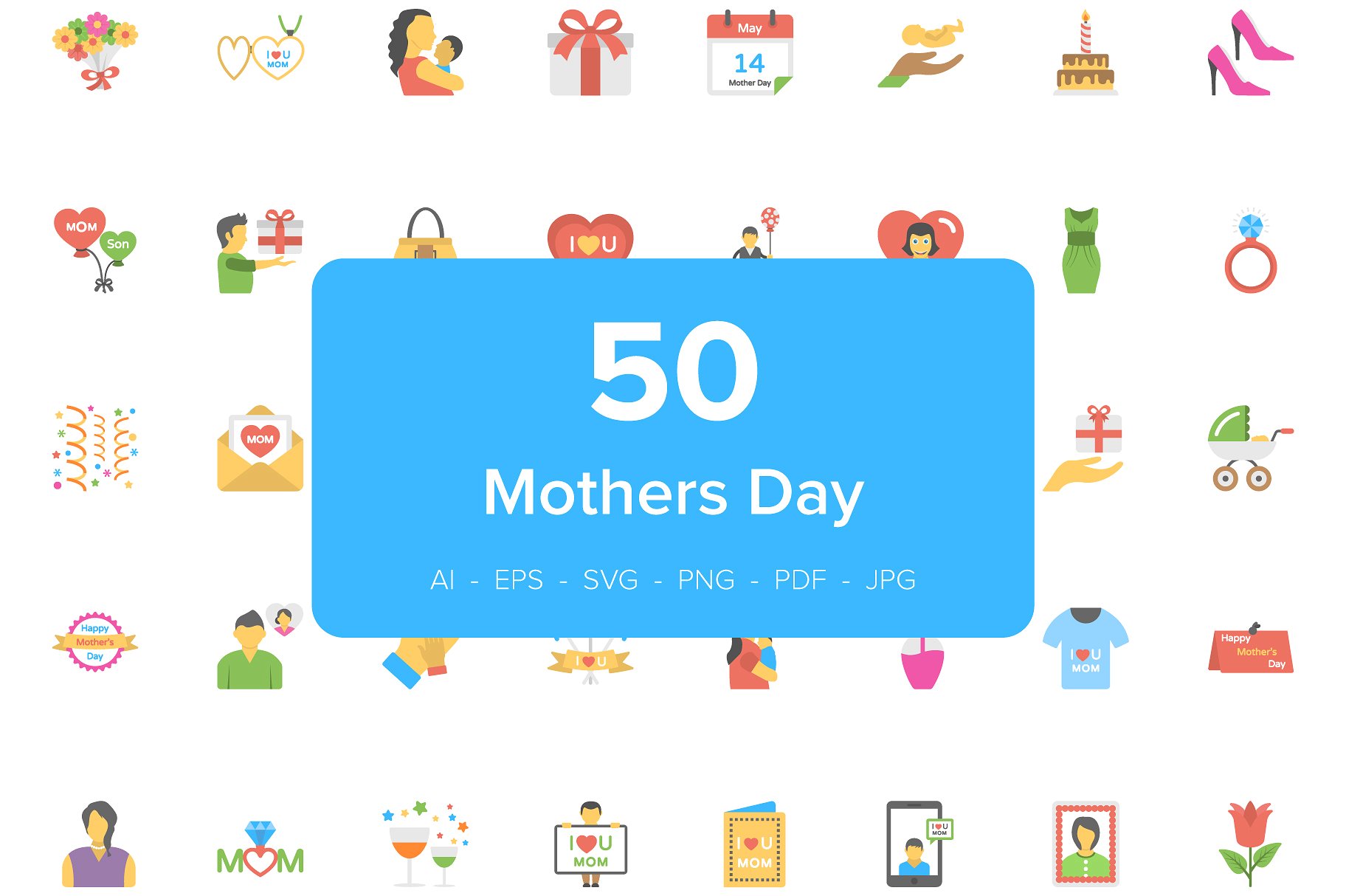 50 Mothers Day Flat Vector Ico