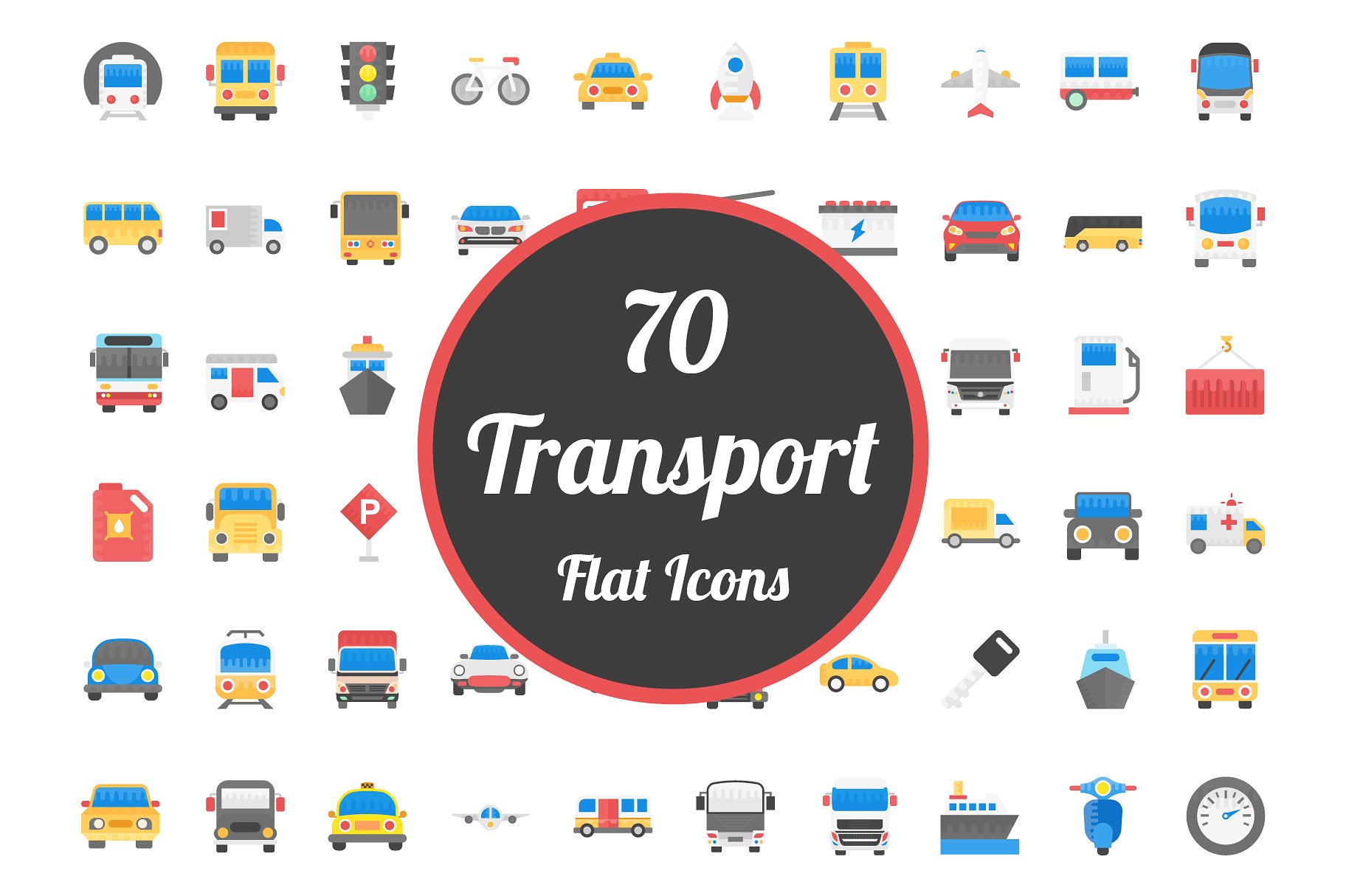 70 Transport Flat Vector Icons