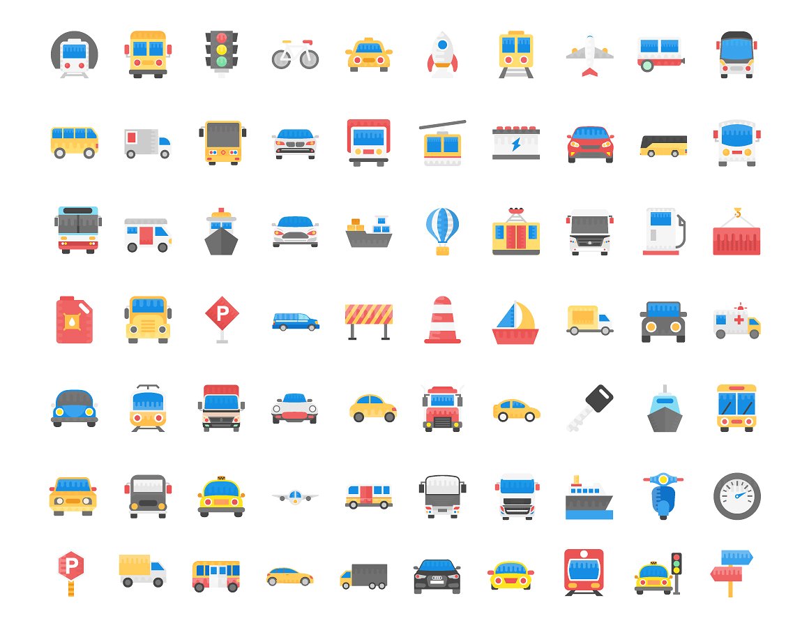 70 Transport Flat Vector Icons