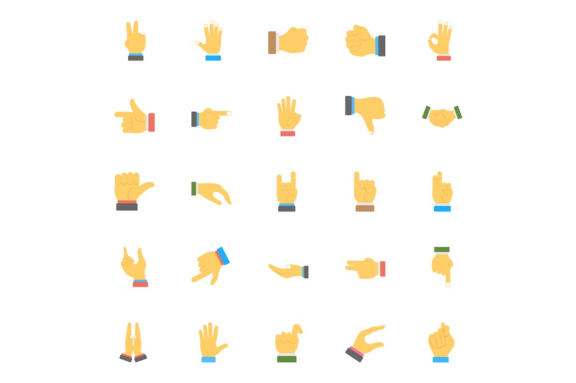 50 Hand Gesture Flat Icons Set