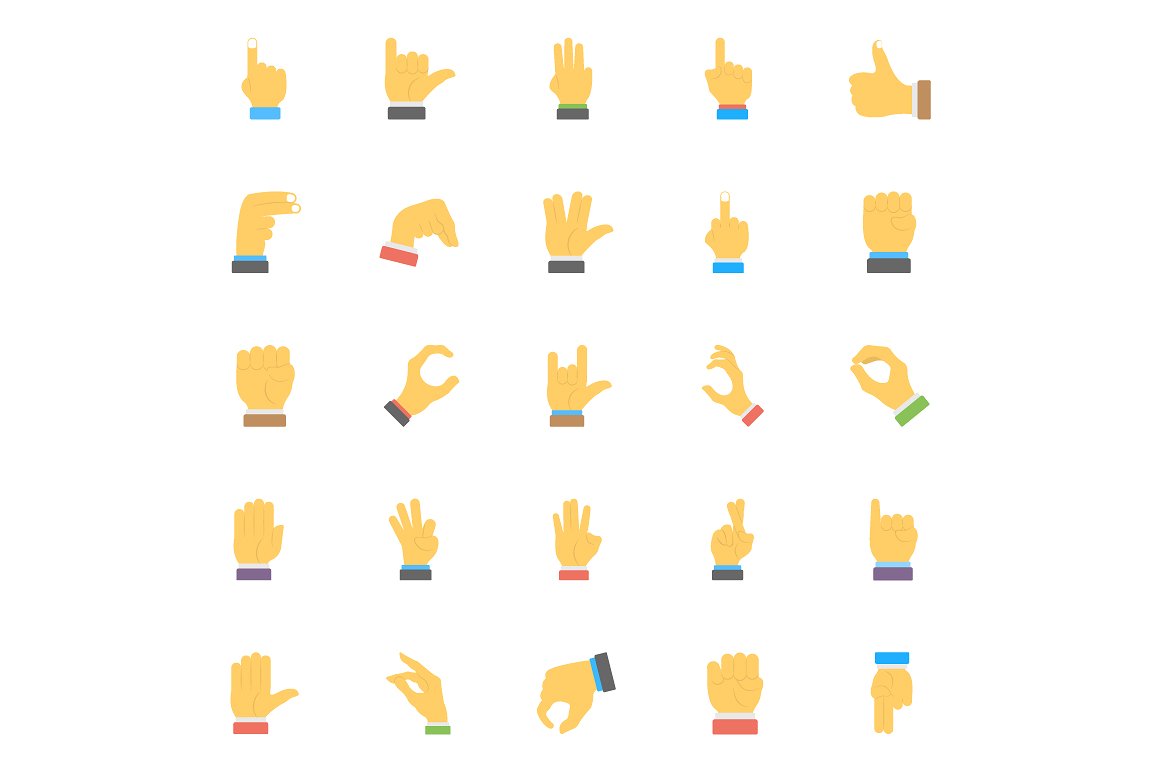 50 Hand Gesture Flat Icons Set