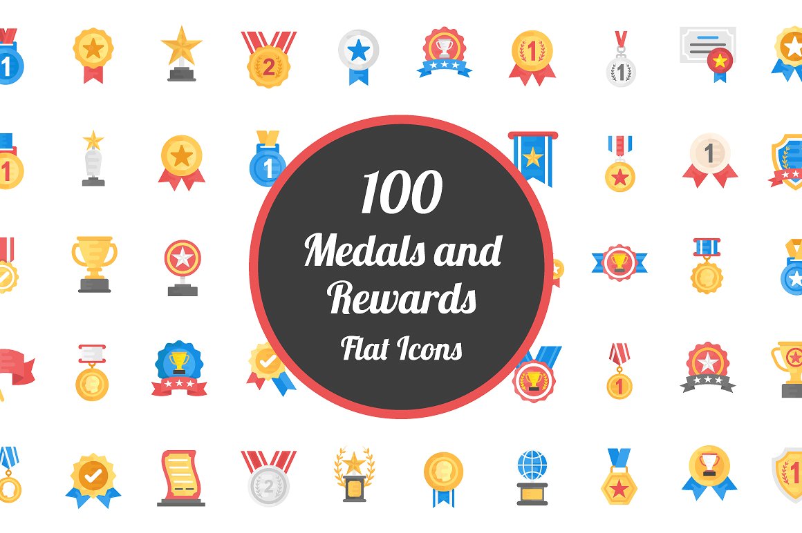 100 Medals and Rewards Flat Ic