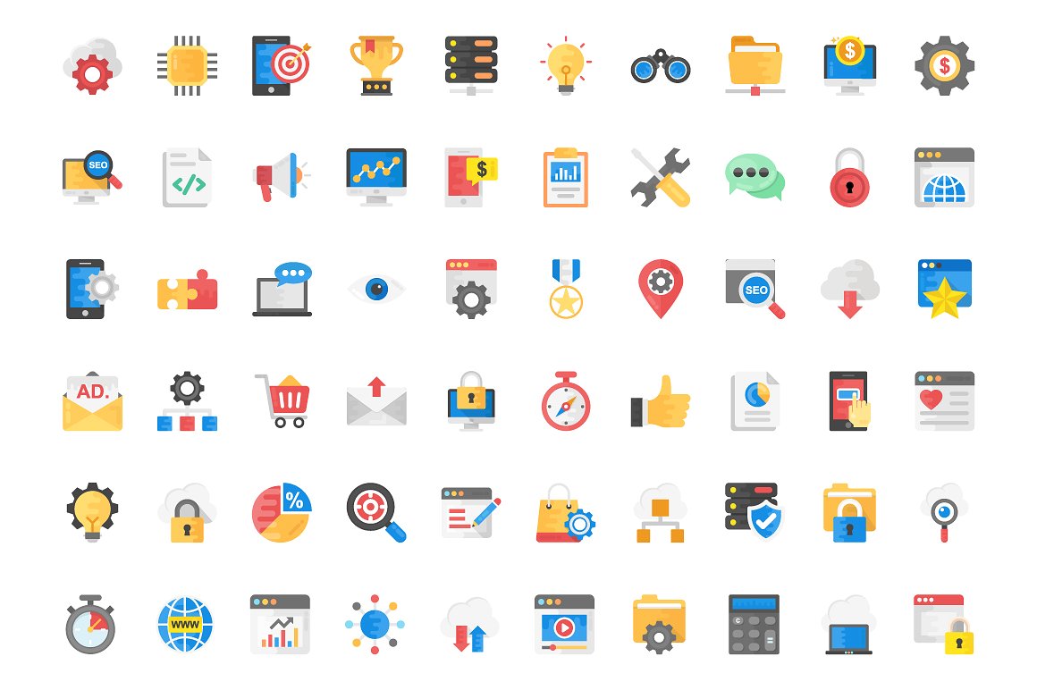 120 Flat Icons on SEO and Mark