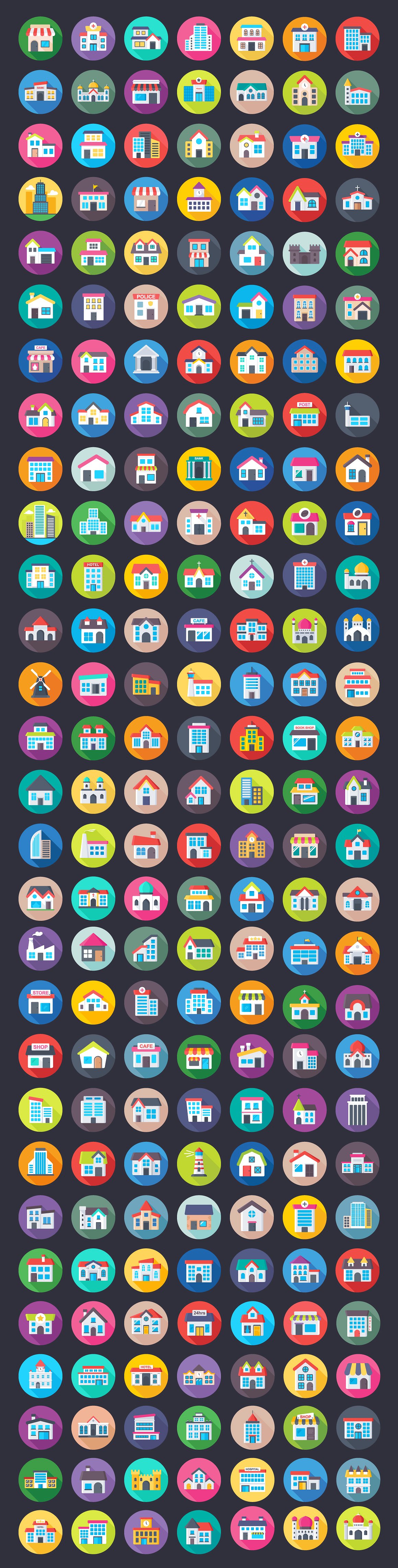 224 Flat Building Icons