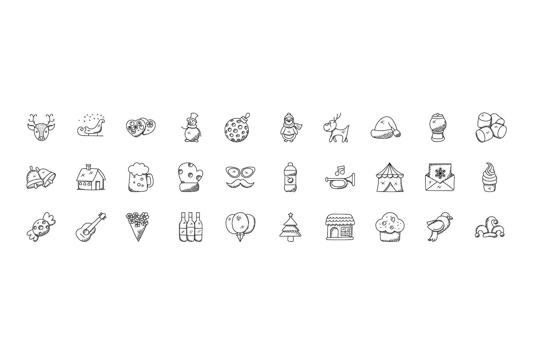 100 Christmas Doodle Icons