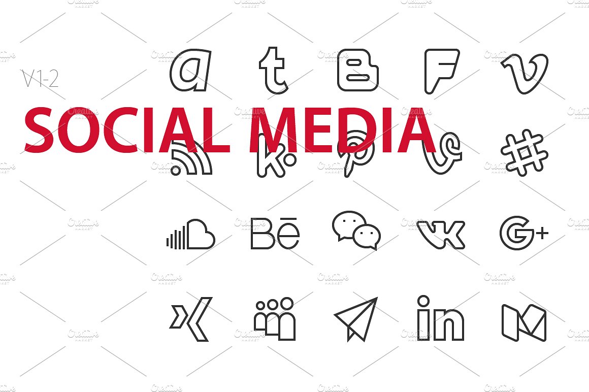 40 Social media UI icons