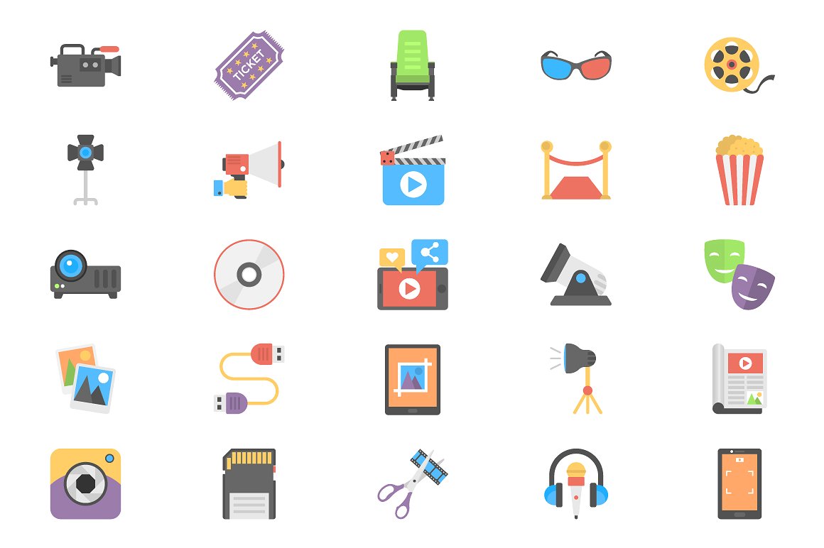 50 Flat Film Making Icons