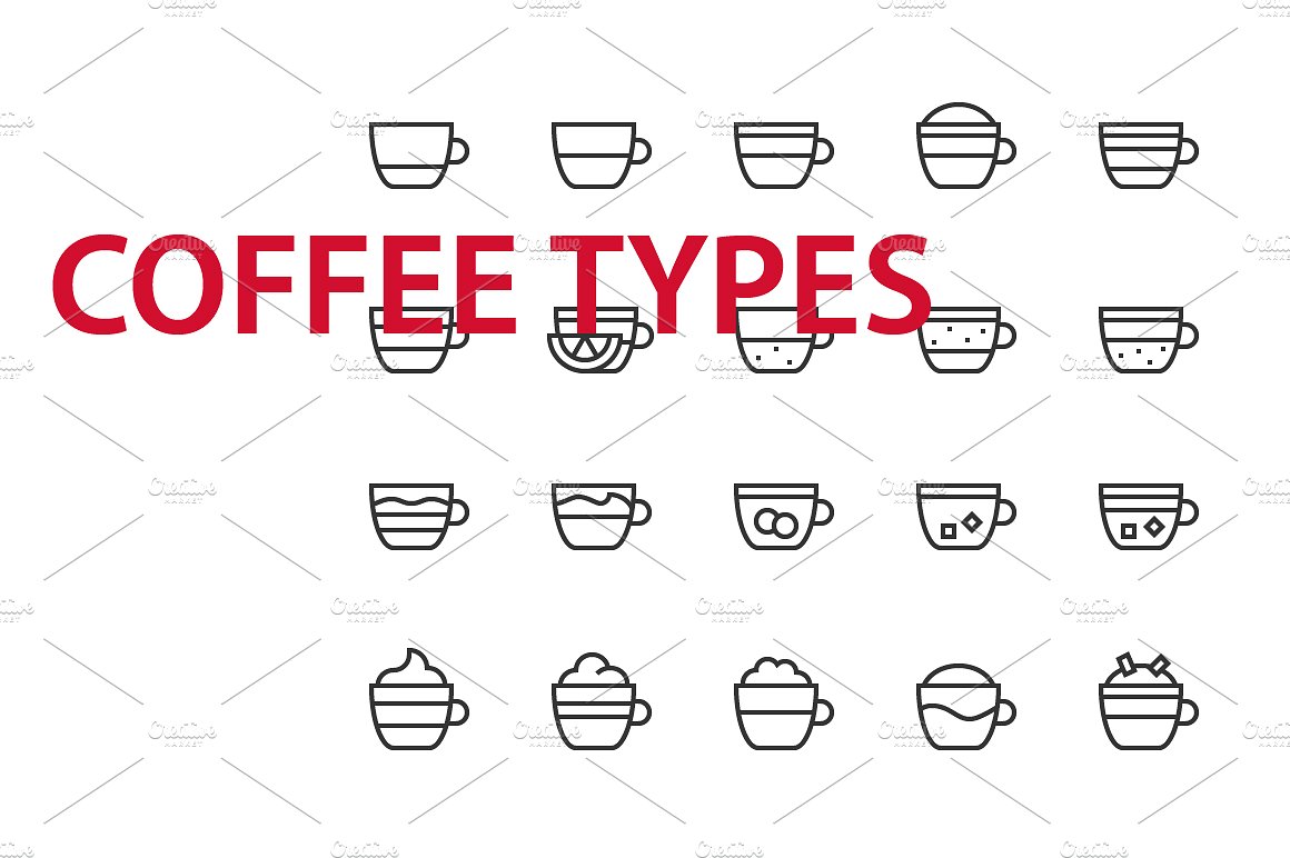 20 Coffee types UI icons